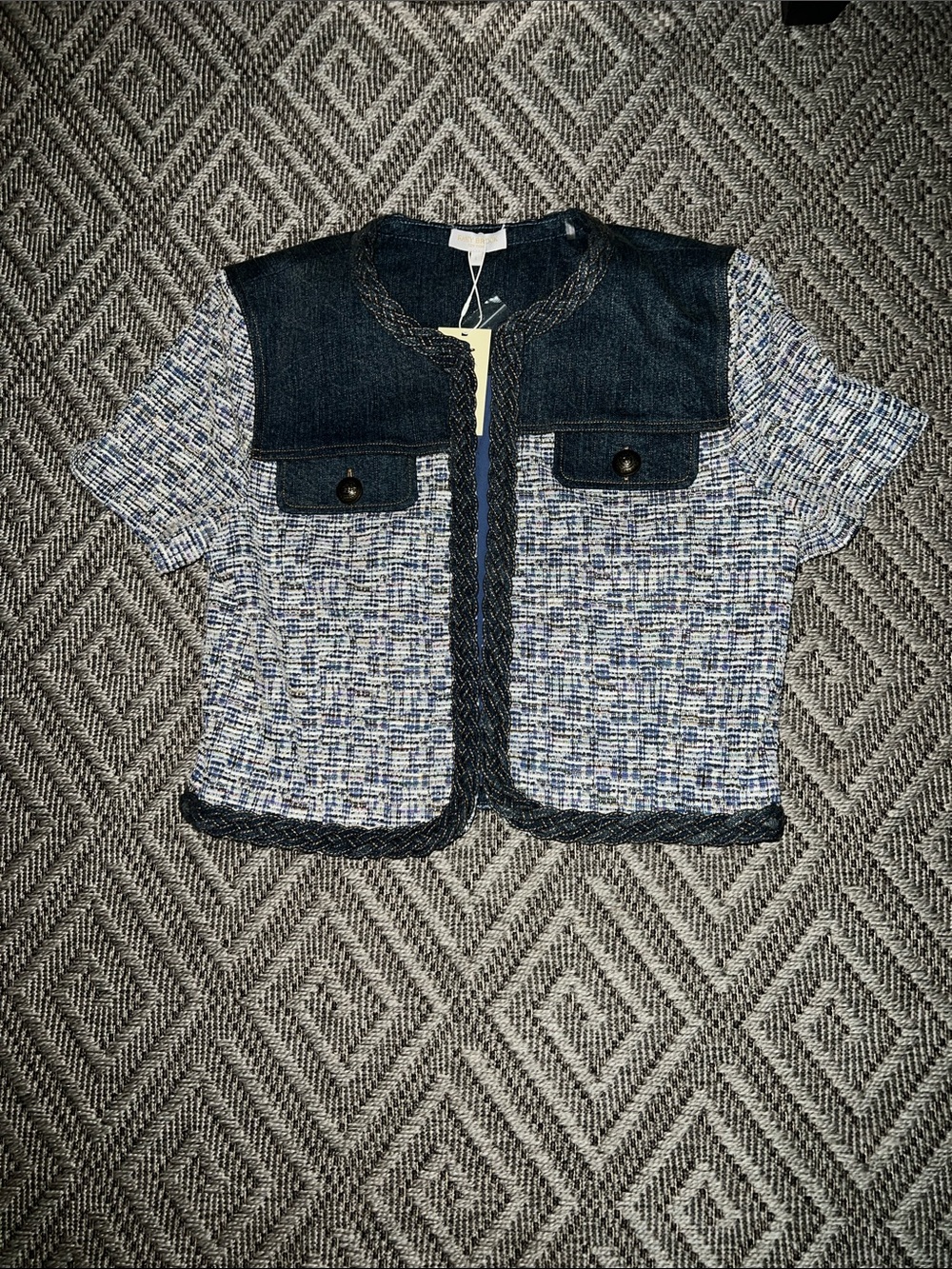 Ramy brook Tweed & Denim Cropped Jacket - Blue